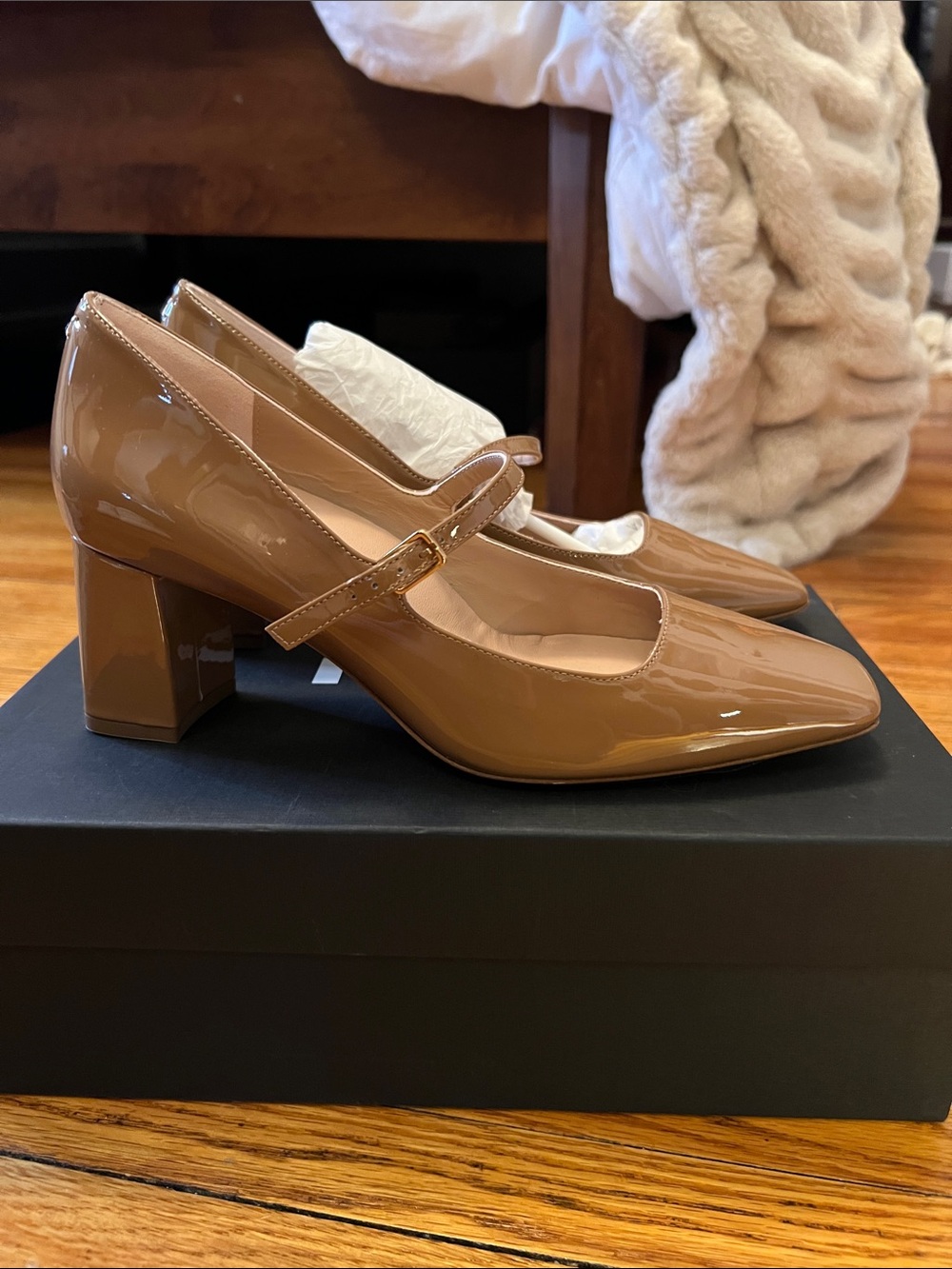 Inez Mary Jane Block Heel Pumps in Camel Brown NIB